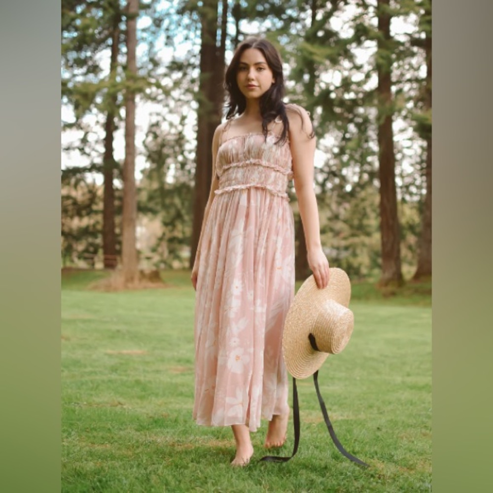 Pink Floral Midi Dress
